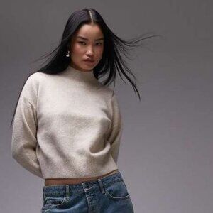 Vtg Women’s Cotton Mock Neck Pull Over Sweater sz M - Oatmeal